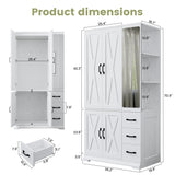 ANCTOR Armoire Wardrobe Closet with Mirror, 70.9" H × 36.2" W, Bedroom Armoires with 4 Doors, 3 Drawers and Shelves, Large Clothing Storage Cabinet for Hanging Clothes, White ANCTOR