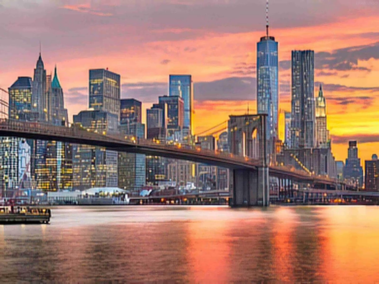 UPABLUNSO Diamond Painting Adult Painting Kits New York USA Skyline The East River at Dusk Home Bedroom Living Room Art Wall Decoration 12"x16" UPABLUNSO