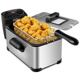 COSTWAY Deep Fryer with Basket, 3.2Qt Stainless Steel Electric Oil Fryer w/Adjustable Temperature, Timer, Lid with View Window, Professional Style, Deep Fryer Pot for Home Use, French Fries, Chicken COSTWAY