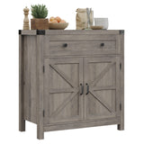 HOSTACK Coffee Bar Cabinet, Modern Farmhouse Buffet Sideboard with Drawer and Adjustable Shelf, Barn Door Storage Cabinet for Kitchen, Dining Room, Bathroom, Entryway, Ash Grey HOSTACK