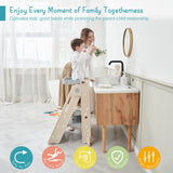 Forbena Foldable Toddler Tower Kitchen Learning Stool Helper, Montessori Kids Standing Tower for Counter, Collapsible Adjustable Baby Child Step Stool with Safety Net for Bathroom Sink (Grey) Forbena