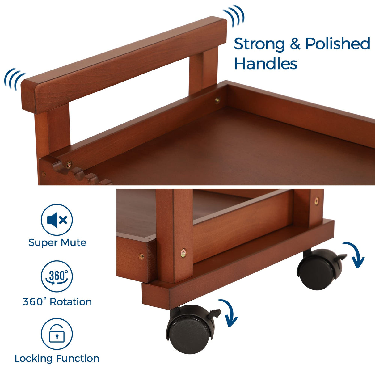 VISWIN 37" H Art Cart Storage Organizer 3-Tier, Solid Beech Wood Rolling Utility Cart with Caster Wheels, Multifunctional Art Supplies Craft Cart Organizer, Trolley for Studio, Classroom, Kitchen VISWIN