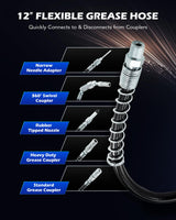 Orion Motor Tech Grease Gun Accessory Kit, 11 Piece Grease Gun Coupler Set for Hard to Reach Grease Fittings, Heavy Duty Lubrication Grease Zerk Fitting Adapters with Grease Gun Hose Holder Orion Motor Tech