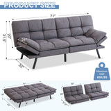 MUUEGM Futon Sofa Bed Couch Memory Foam Futon Convertible Couch Bed Sleeper,Modern Love Seat Daybed Sofa for Living Room,Small Space,Office,71",Adjustable Backrests Armrests,Grey MUUEGM