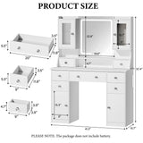 Vanity Desk with Mirror & Lights, 42‘’ Large Makeup Vanity with 2 RGB Jewelry Cabinets & 7 Drawers, White Vanity Table Set with Charging Station, Dressing Table with Lights Desk, 3 Light Modes ALEXNUTRE