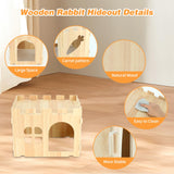 BWOGUE Large Wooden Rabbit House and Hideouts Bunny Castle Detachable Small Animal Play Hideaway Rabbit Hideout Cage Accessories for Indoor Adult Rabbit Guinea Pig Chinchilla Habitat BWOGUE