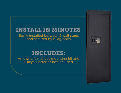 SnapSafe in Wall Long Gun Safe - Secure Heavy Duty Flush Security Safe with Digital Keypad - Use as a Gun Cabinet, Rifle Safe, or Home Safe for Valuables - Installs in Minutes, 44 x 16.25 x 4 Inches