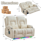 TUNYI Power Loveseat Recliner Sofa - Home Theater Seating with Massage & Heat Faux Leather RV Recliner Loveseat Sofa with USB/Cup Holder/Side Pocket/LED Light/Pillow (Cream White) TUNYI