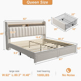EnHomee Queen Bed Frame with Headboard and Storage, Upholstered Queen Bed Frame with Storage, Queen Size Bed Frame with 2 Drawers, Queen Size Bed Frame with Storage, NO Noise,No Box Spring Needed EnHomee
