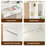 Quimoo Large Vanity Desk with LED Lighted Mirror & Power Outlet,Makeup Vanity Table with 7 Drawers,4 Shelves and 5 Hooks,Vanity Table, Vanity Desk Set for Bedroom,Bathroom,White Quimoo