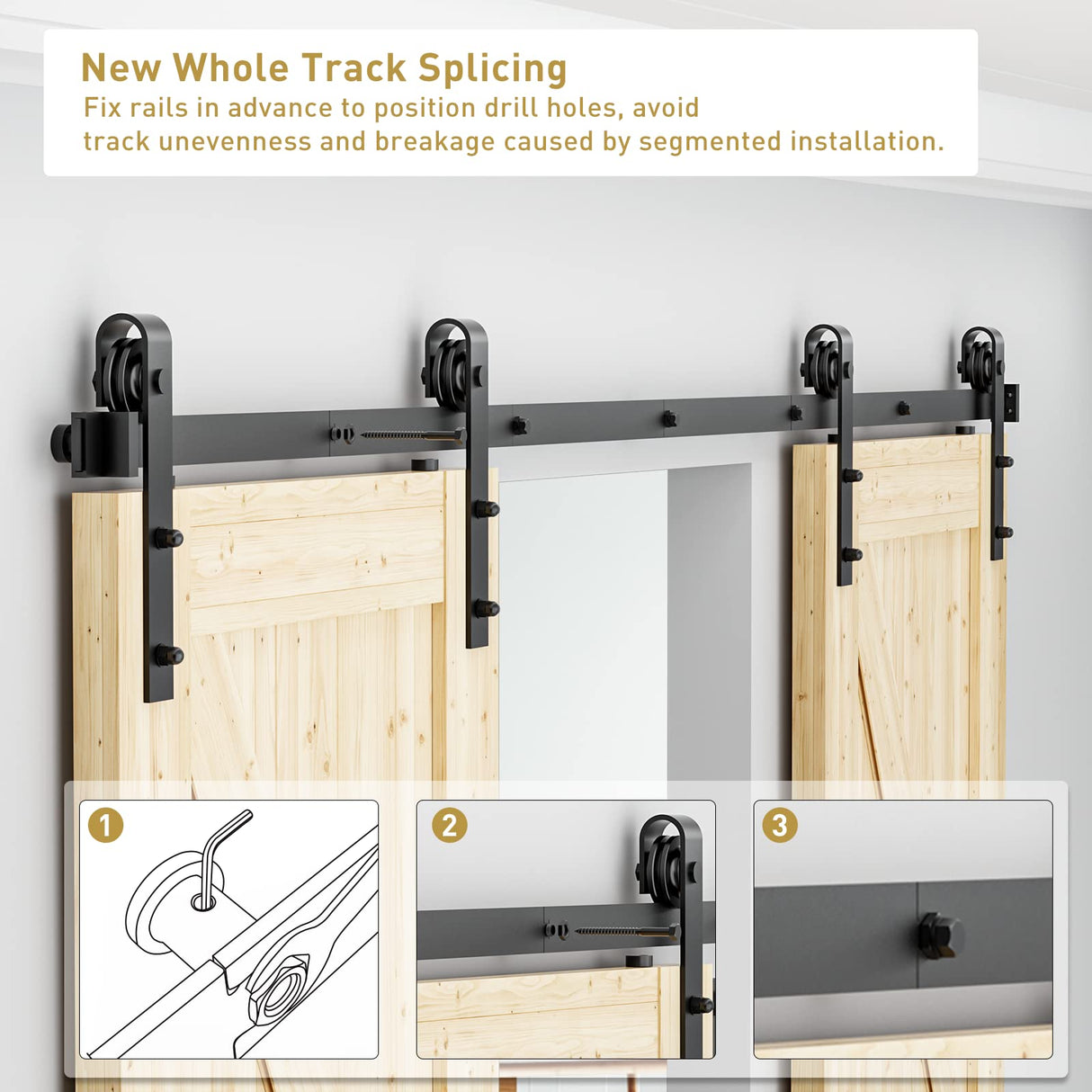 Signstek 10 FT Double Sliding Barn Door Hardware Track Kit, Wood Slab Use, for Garage, Kitchen, Bedroom, Fit 30'' Wide Door Panel-Smoothly and Quitely-Easy to Install (J Shape Hanger) Signstek