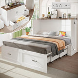 KCGKCG Murphy Bed with Storage & Charging Station, Queen Murphy Cabinet Bed with Large Storage Drawer for Guest Bedroom, Living Room, Office or Small Room, Full Foldable Platform Bed (White, Queen) KCGKCG