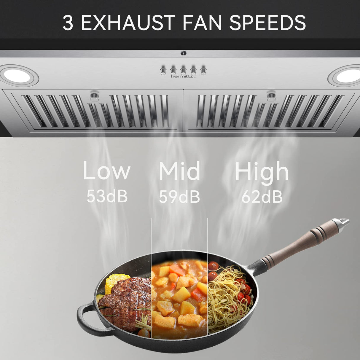 Hermitlux 30 inch Built-in/Insert Range Hood, 600 CFM 3 Speed Vent Hood, Ducted/Ductless Convertible, Stainless Steel with Bright LED Light, Baffle Filters and Charcoal Filters Hermitlux