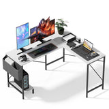 L Shaped Desk Gaming Computer 50 Inch Reversible Corner Table PC Work Table for Writing Study Student with Wood Tabletop Metal Frame CPU Stand Side Bag for Home Office Small Place Simple Deluxe