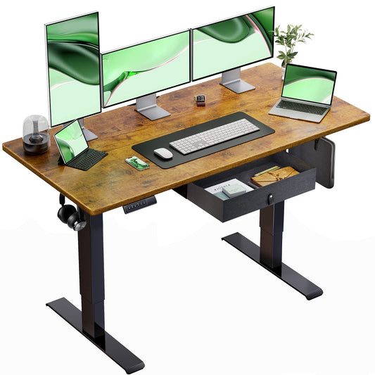 Marsail Standing Desk with Drawer, 55x24 Inch Adjustable Height Standing Desk, Electric Stand up Desk, Sit Stand Home Office Desk, Ergonomic Workstation for Home Office Computer Gaming Desk - WoodArtSupply