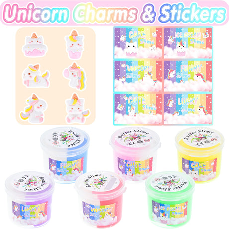 6 Pack Butter Slime Kit, with Unicorn Slime Add Ins, Soft Non-Sticky, Butter Slime Party Favor for Girls & Boys, Classroom Rewards, Stress Relief Toy, Birthday Gifts for Kids MERMAIDSLIME