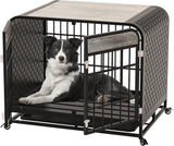 Snimoy Heavy Duty Dog Crate 42'', Furniture Style Large Dog Kennel, Wooden Dog Crate Table, Indoor Dog House Rustic Brown Snimoy