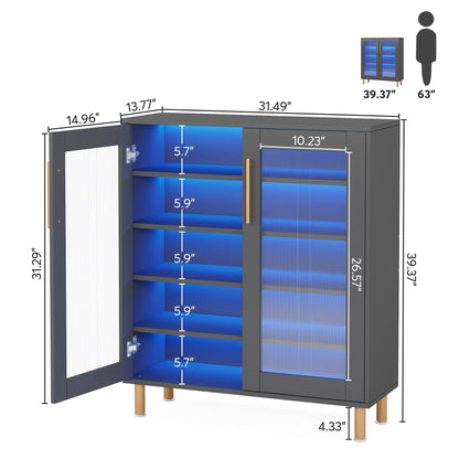 Tribesigns Shoe Cabinet with Acrylic Doors and LED Light, 22 Pairs Entryway Shoe Organizer Storage Rack with 5-Tier Adjustable Shelves for Narrow Closet, Hallway, Living Room (Gray) - WoodArtSupply