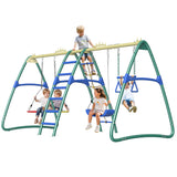 SPORTSWIN 6in1 Outdoor Metal Swing Sets for Backyard for Kids with Heavy Duty Frame (Green) SPORTSWIN