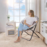 VECELO Saucer Chair for Adults, Folding Moon Chair with Metal Frame, Faux Fur for Bedroom, Living Room, Dorm Room, Apartment, Grey VECELO