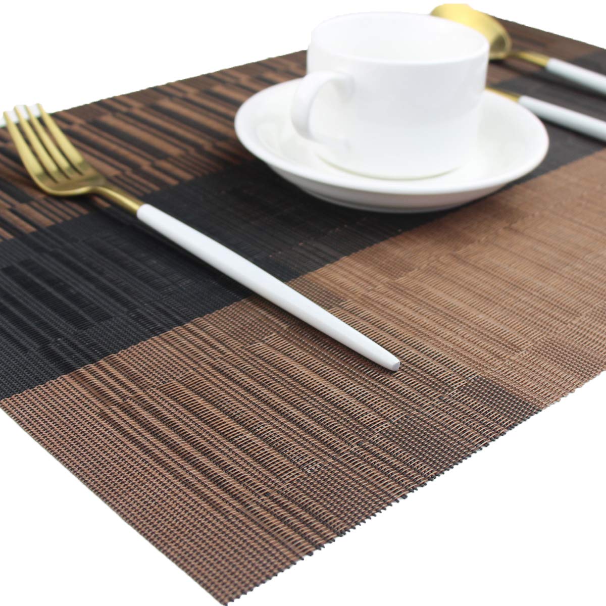 PIGCHCY Placemats,Durable Placemats for Dining Table,Washable Woven Vinyl Kitchen Placemats Set of 4 (Brown) PIGCHCY