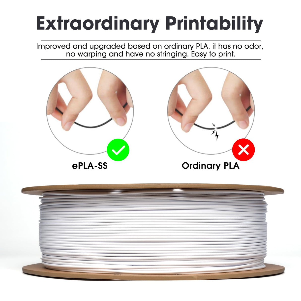 eSUN PLA Basic Filament 1.75mm, 3D Printer Filament High Speed PLA for Fast Printing, 1KG Spool (2.2 LBS) 3D Printing Filament for High Speed 3D Printers, Cold White eSUN