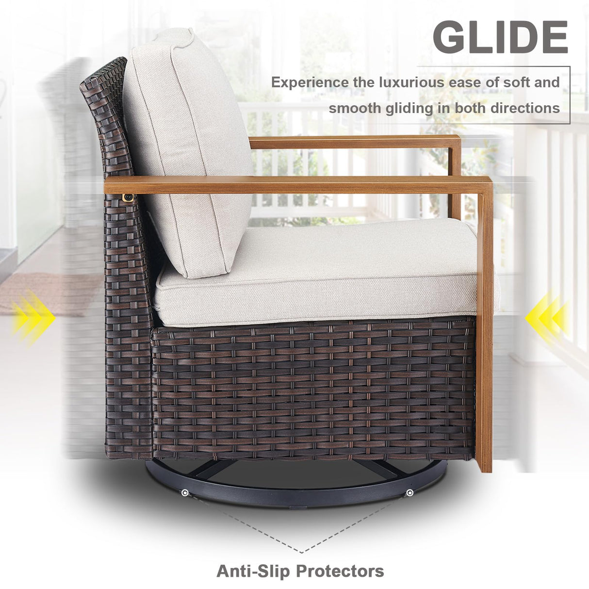 6 Piece Outdoor Patio Furniture Set with Propane Fire Pit Table, Wicker Patio Conversation Set with 2 Swivel Rocker Chairs Rattan Sofa and Removable 4" Thick Cushions for Deck Backyard Belord