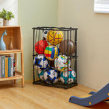 Garage Ball Storage Wall-Mounted & Floor Sports Equipment Organizer: Sports Ball Rack with Elastic Rope, Holder for Basketball, Soccer, Volleyball, Football, Garage, Gym, Black(Patent Pending) Hencawima