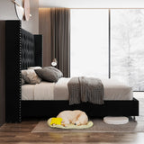 Jocisland King Bed Frame Upholstered Bed Wingback Headboard Velvet Tufted Diamond Button/No Box Spring Needed/Easy Assembly/Black Jocisland