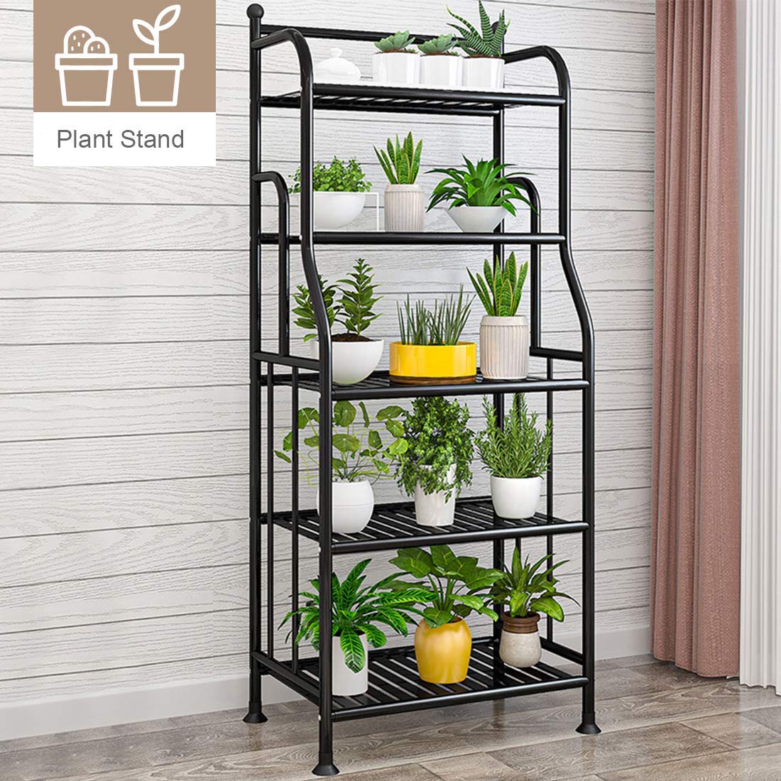 Forthcan Shelving Unit Bakers Rack Metal Storage Shelves Laundry Shelf Organizer Standing Shelf Units for Laundry Kitchen Bathroom Pantry Closet Indoor and Outdoor (5 Tier, Black)