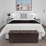 GLAXYFUR Storage Ottoman Bench, 43 Inches Folding Ottoman with 2 Dividers, PU Leather Foot Rest, End of Bed Bench, Storage Chest for Living Room, Bedroom and Entryway, Brown GLAXYFUR