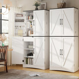 BREEZEHEAT 72" Tall Kitchen Pantry Cabinet, White Freestanding Farmhouse Pantry Storage Cabinet with 180° Swivel Doors, Adjustable Shelves & Drawer, Hutch Cabinet for Kitchen, Dining Room or Bathroom BREEZEHEAT
