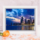 KZKZXA Diamond Painting Adult Painting Kits Chicago Chicago Waterfront Skyline at Dusk United States Home Bedroom Living Room Art Wall Decoration 12x16 inch KZKZXA