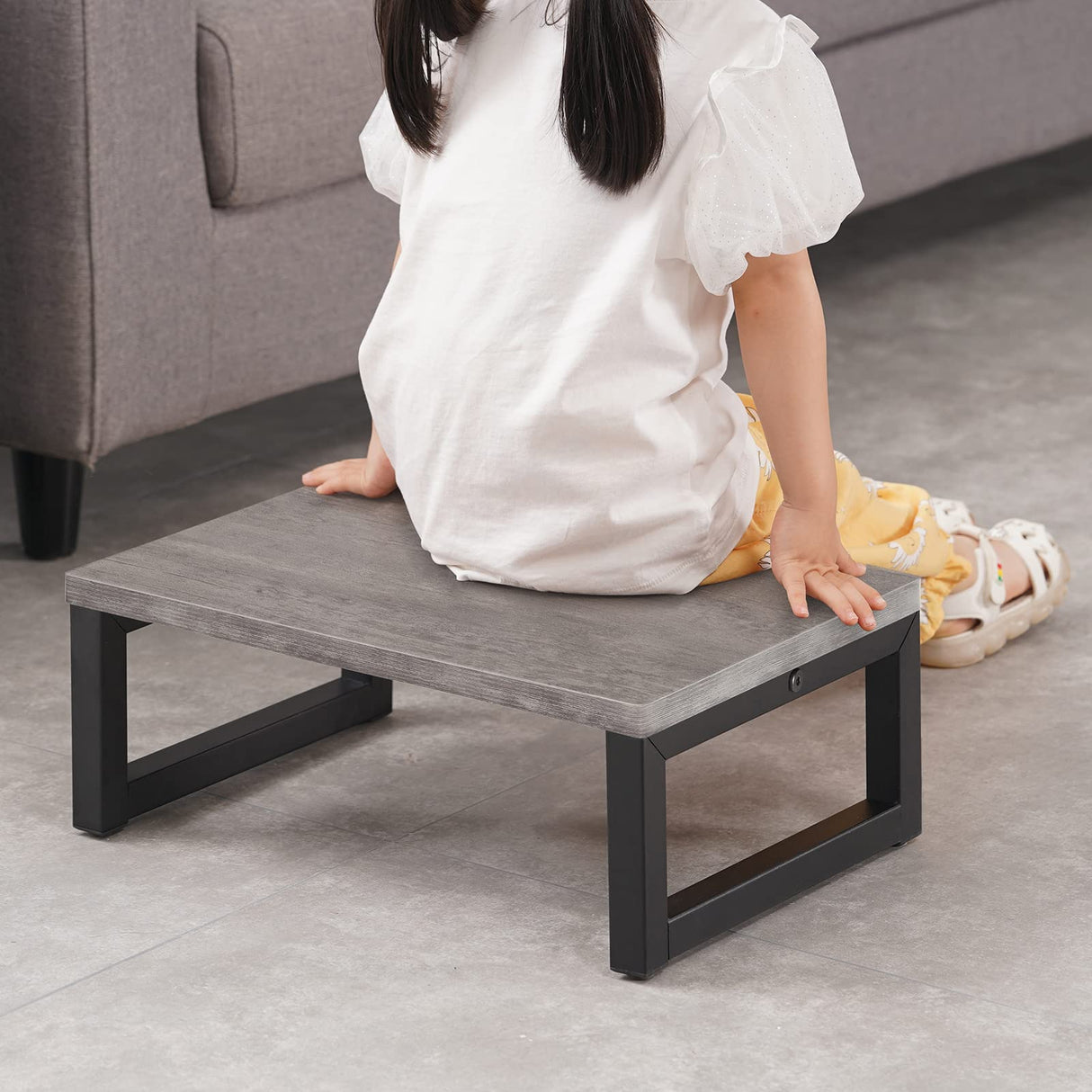 Snughome Wooden Step Stools for Adults Kids, Solid Portable Wooden Bedside Step Stool Adults Hold Up to 350 lb, One Step Foot Stool for Kitchen, Bedroom, Living Room, Bathroom - Self-Assembly(Grey) Snughome