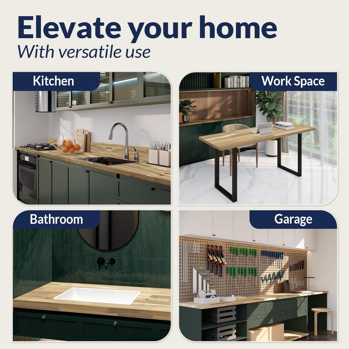 72 x 25 x 1.5 Acacia Butcher Block Countertop, Unfinished Solid Wood Butcher Block Table Top for DIY Island/Kitchen/Workbench Howizz