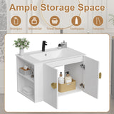 Findepot 30 Inch Floating Vanity Bathroom with Sink, White Bathroom Vanity Cabinet Combo with Ceramics Sink Top, Soft Close Cabinet Door & Open Storage Left Shelf, Modern Wall Mounted Vanity Findepot