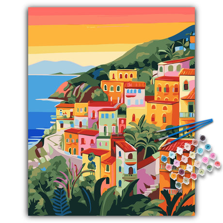 Paint by Numbers Kit for Adults Beginner, Seaside Acrylic Adult Paint by Number Kits on Canvas, Seascape Watercolor Oil Number Painting for Adults, Perfect for Home Decor Gift 16"x20" Camocin