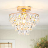 Luupyia Gold Crystal Chandelier Small Modern Chandelier, Mini Ceiling Light Flush Mount Crystal Chandelier Hallway Light Fixtures Ceiling Crystal Light for Hallway Bedroom Hall Living Room Luupyia