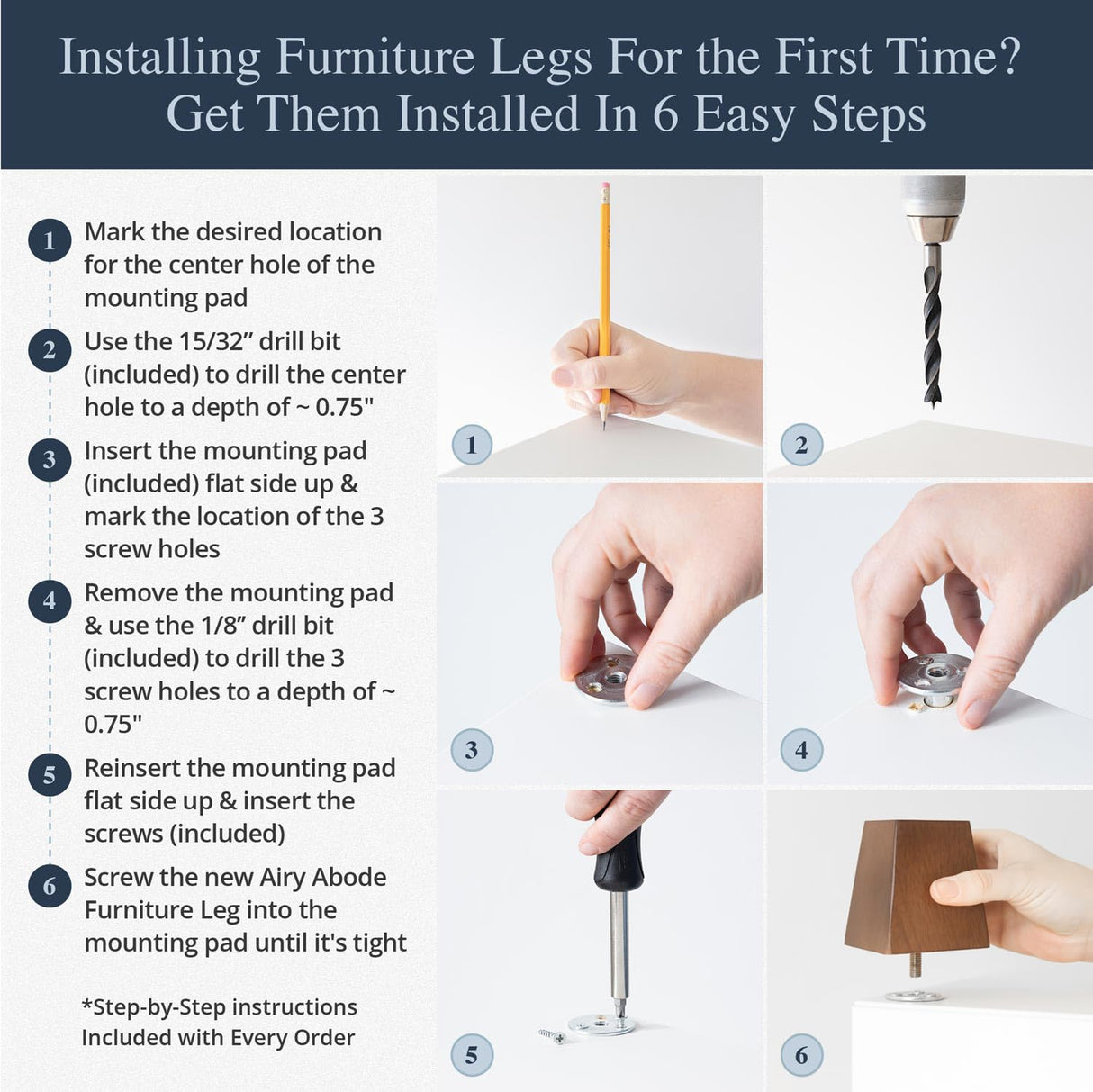 Airy Abode Walnut Brown Square Furniture Legs Set of 4 - Pick Your Size and Color Airy Abode