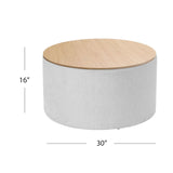 HomePop Storage Ottoman with Wood Grain Top - Light Gray Textured Woven HomePop
