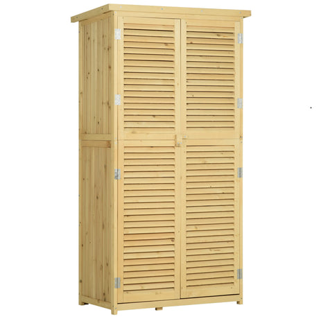 Outsunny 3' x 5' Wooden Outdoor Storage Cabinet, Garden Sheds & Outdoor Storage with Asphalt Roof & 2 Large Wood Doors with Lock, Natural Outsunny
