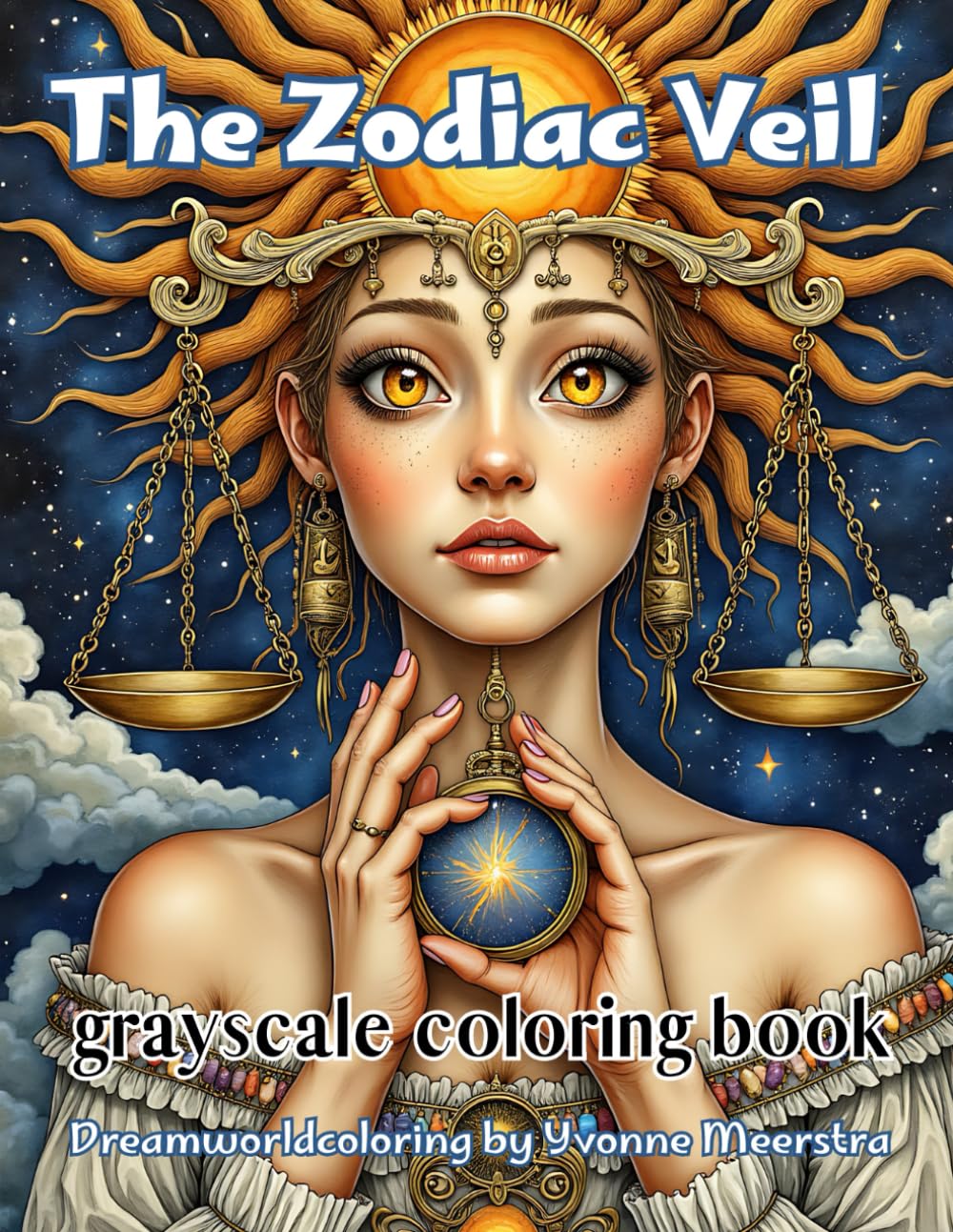 the zodiac veil: A Grayscale Coloring Book of Fantasy Portraits Inspired by the Signs of the Zodiac Majosta