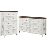 OKYCI Farmhouse Dresser Set for Bedroom,Includes Tall 5 Drawer Dressers & Double 6 Drawer Dresser, Antique White OKYCI