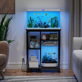 Aquarium Stand with Power Outlet, 3 Tiers Fish Tank Stand with Adjustable Storage Shelves & 4 Wheels for 10, 20 Gallon, 200LBS Capacity Terrarium Stand, Reptile Tank, Black, 24.8" x11.8" x 30.8" Korfile