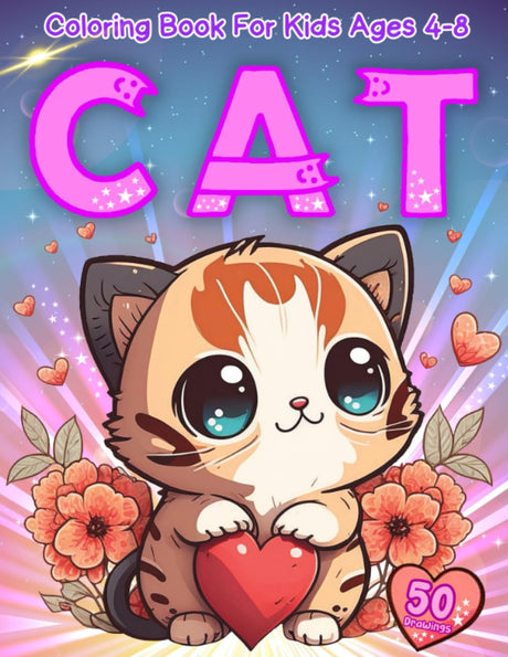 Cat, Coloring Book for Kids Ages 4-8: 50 Cute Cat Drawings, For Girls and Boys Lindesa