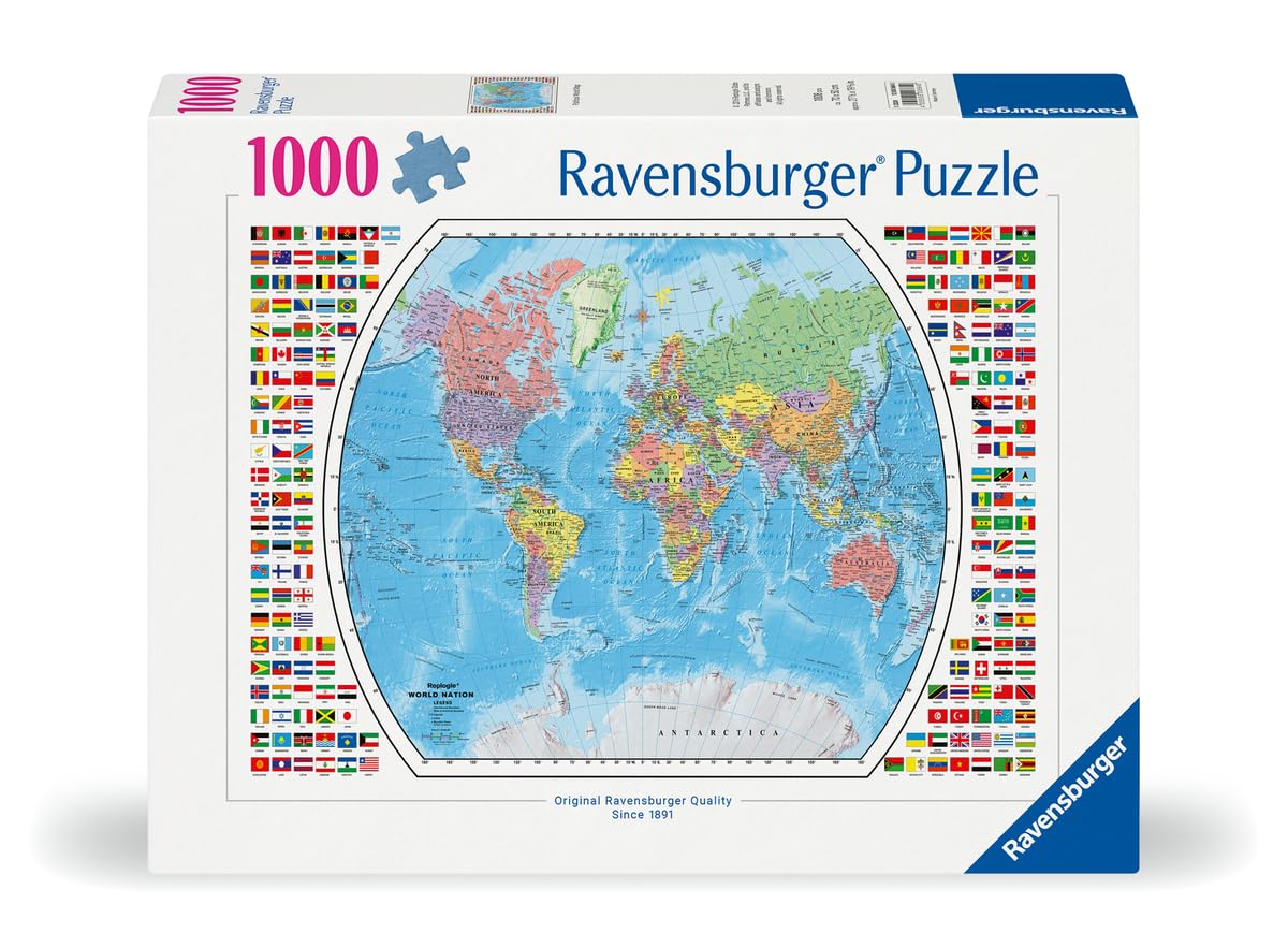 Ravensburger Political World Map 1000 Piece Jigsaw Puzzle for Adults - 12000664 - Handcrafted Tooling, Made in Germany, Every Piece Fits Together Perfectly Ravensburger