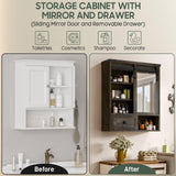 Bathroom Wall Cabinet, Farmhouse Medicine Cabinet with Sliding Mirror Door and Adjustable Shelves, Over The Toilet Space Saver Storage Cabinet with Towels Bar, Wall Mounted Cupboard Vabches