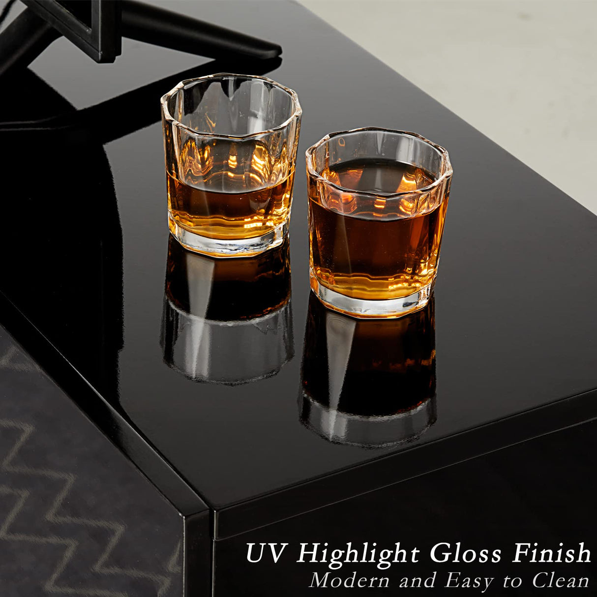 AMERLIFE Floating TV Stand with 36" Electric Fireplace, High Gloss Finish Wall Mounted Fireplace Entertainment Center with Storage for TVs Up to 78", Black AMERLIFE