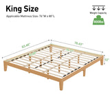 King Size Wood Platform Bed Frame-12 Inch Solid Wood Queen Bed Frame with Slat Support, No Box Spring Needed-Rustic Pine COLAMY