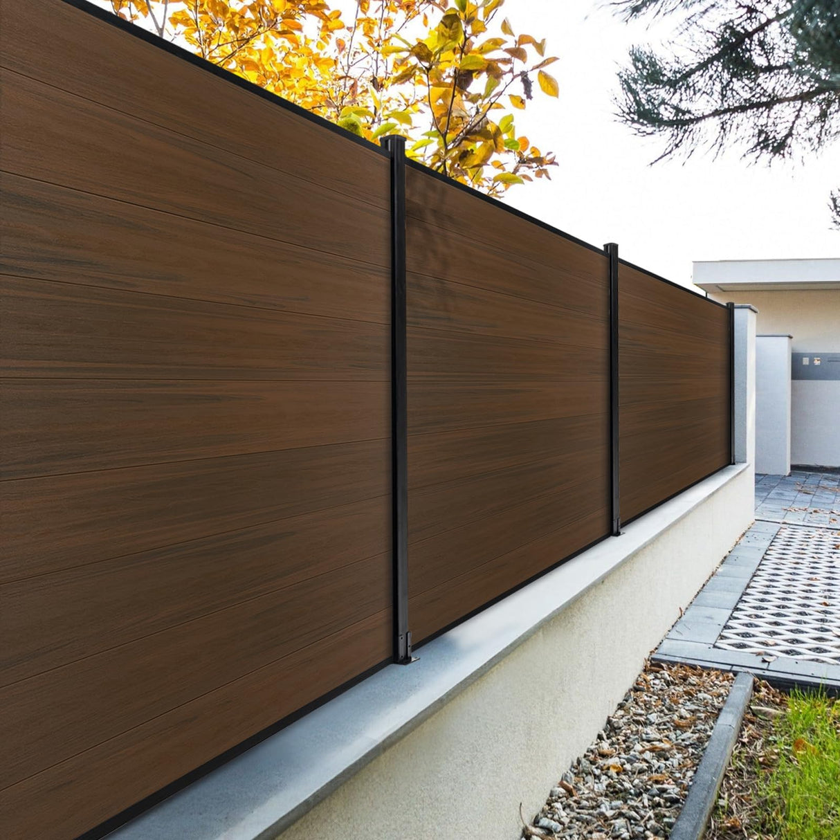 6 Ft×6 Ft Garden Privacy Fence, Outdoor Wood Plastic Composite Fence Panel, Waterproof Screen No Dig Adjustable Weatherproof, Complete Kit Without Post, Brown treslam